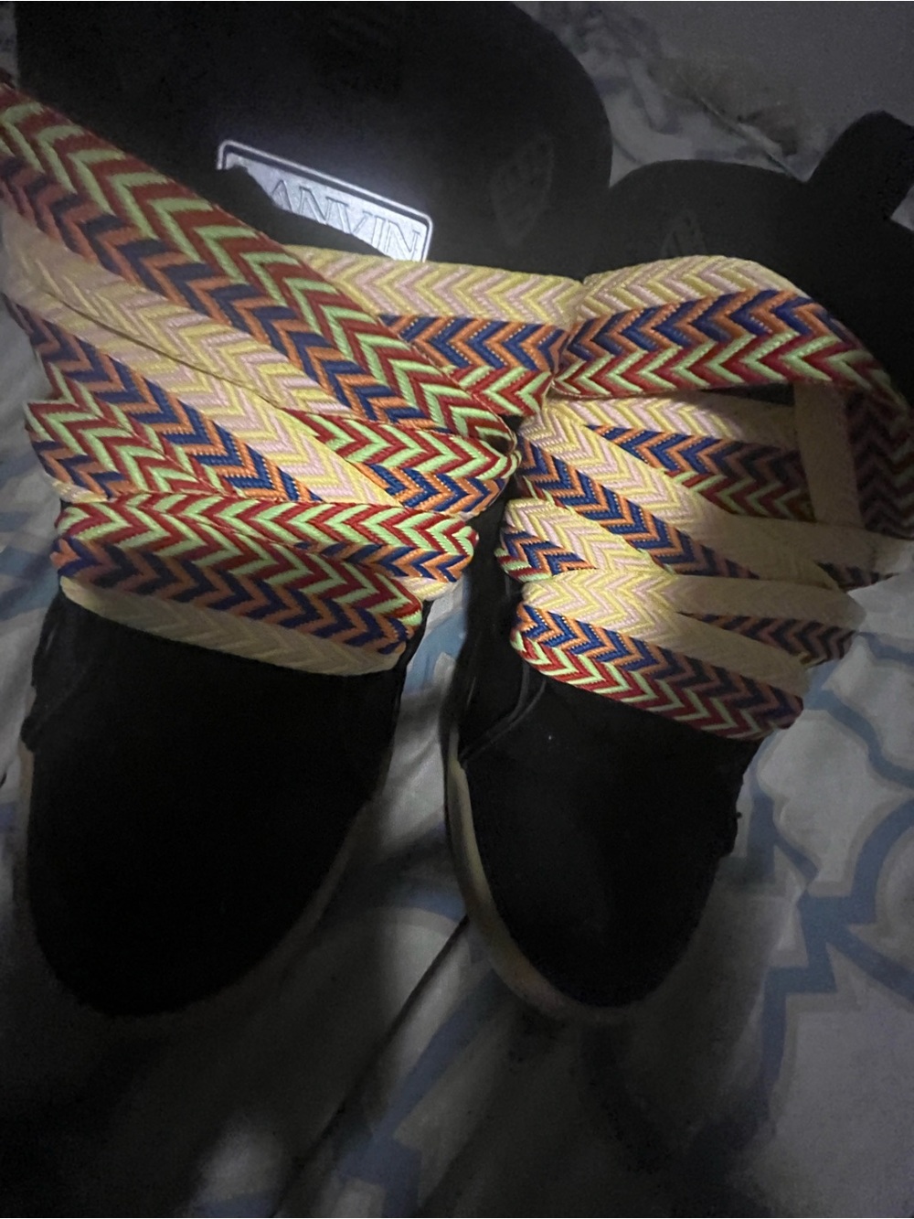 Lanvin Black Sneakers with Multicolor Chevron Wraps